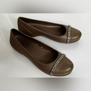 Crocs Tan Rhinestone Slip On Women's Flats Size 8W‎